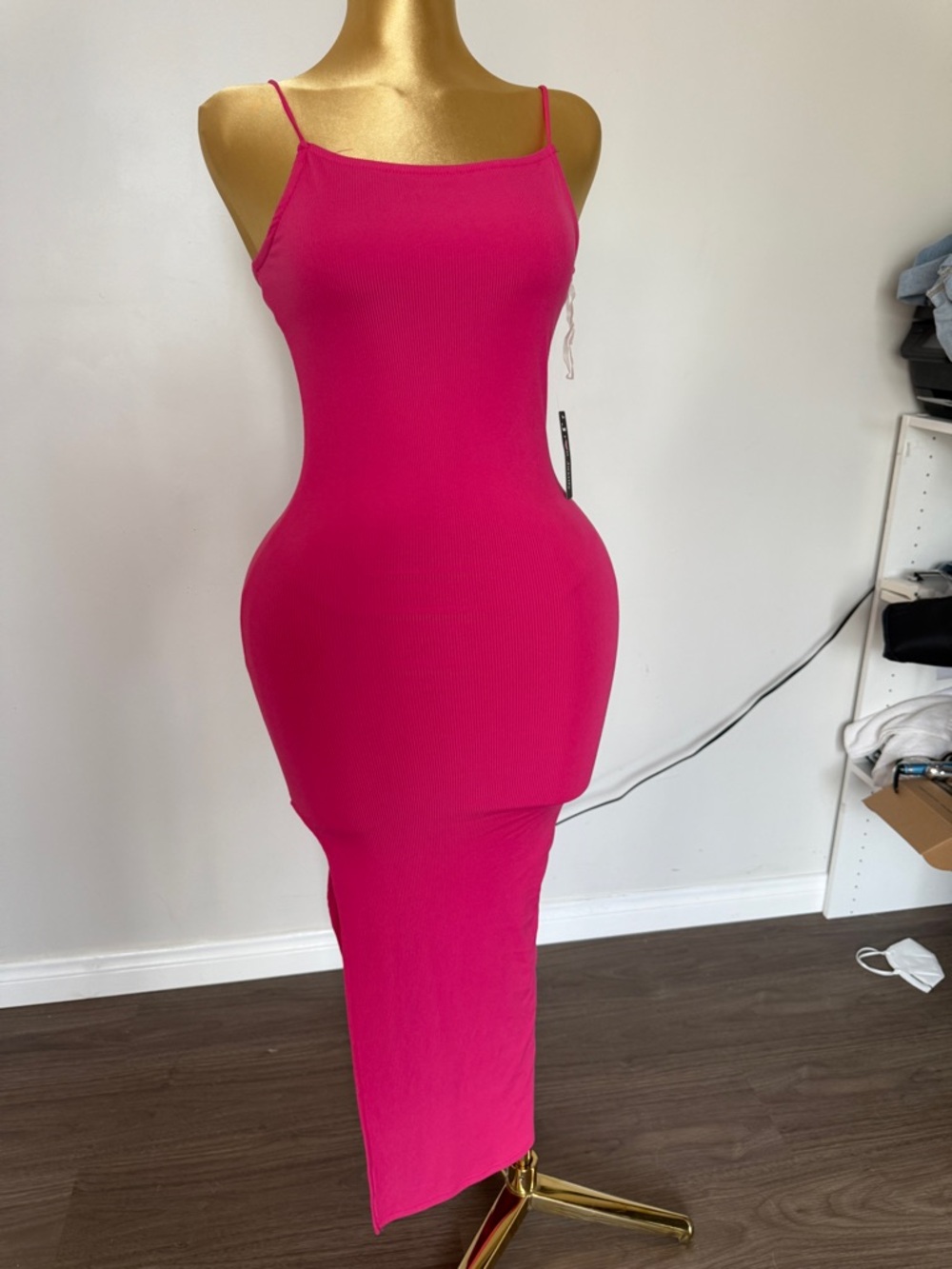 Slim Fit Spaghetti Strap Maxi Dress - Hot Pink
